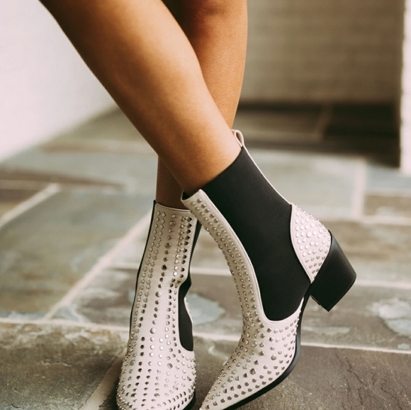 Size 9. Taupe Stud Boots - Picture 3 of 8